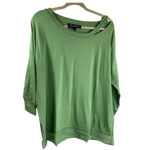 Brittany Humble Cold Shoulder Tunic Top 3/4 Sleeve Soft Olive Size 1X NWT